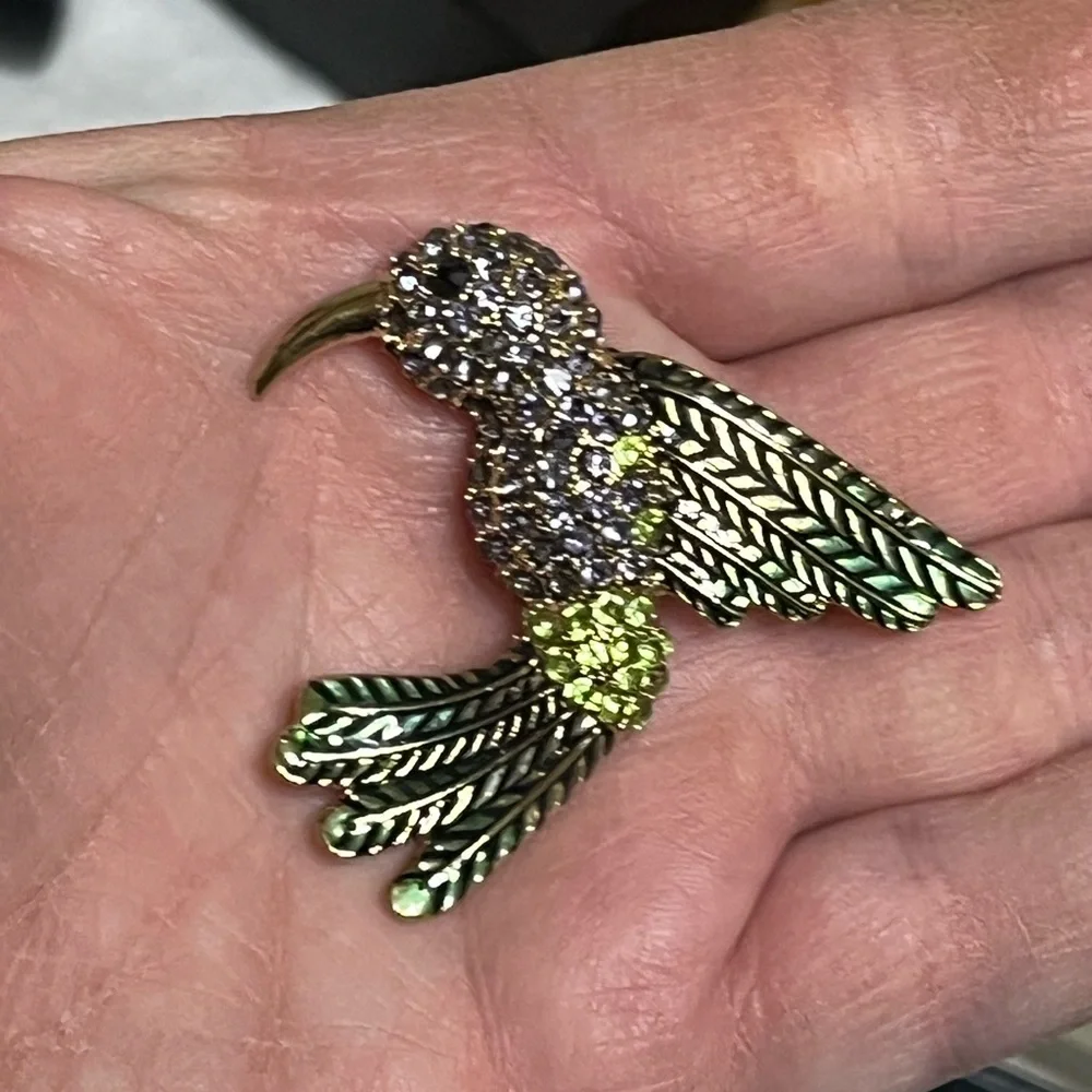 Hummingbird Enamel Rhinestone Brooch - Picture 8 of 12